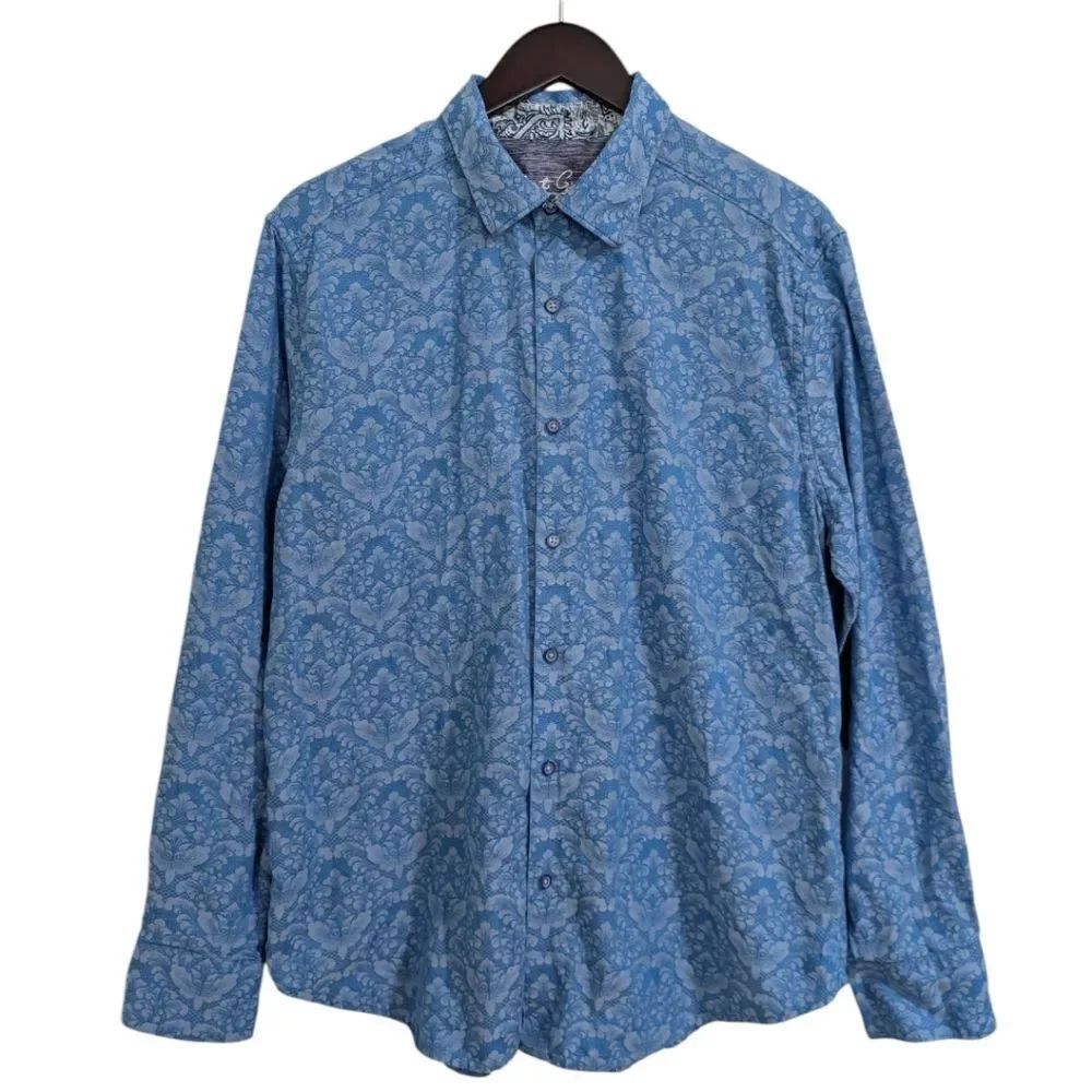 Robert Graham Men's XL Blue Damask Floral Paisley Long Sleeve Button Down Shirt
